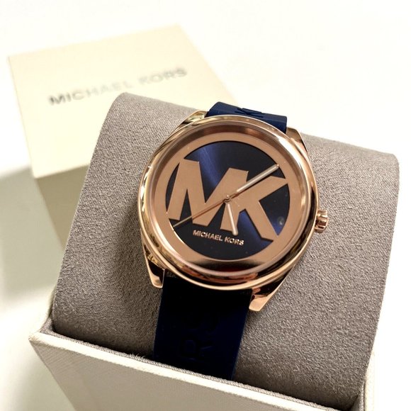 New in Box $250 MICHAEL KORS Watch Janelle Navy Blue Silicone Wristwatch MK7140 - Picture 1 of 6